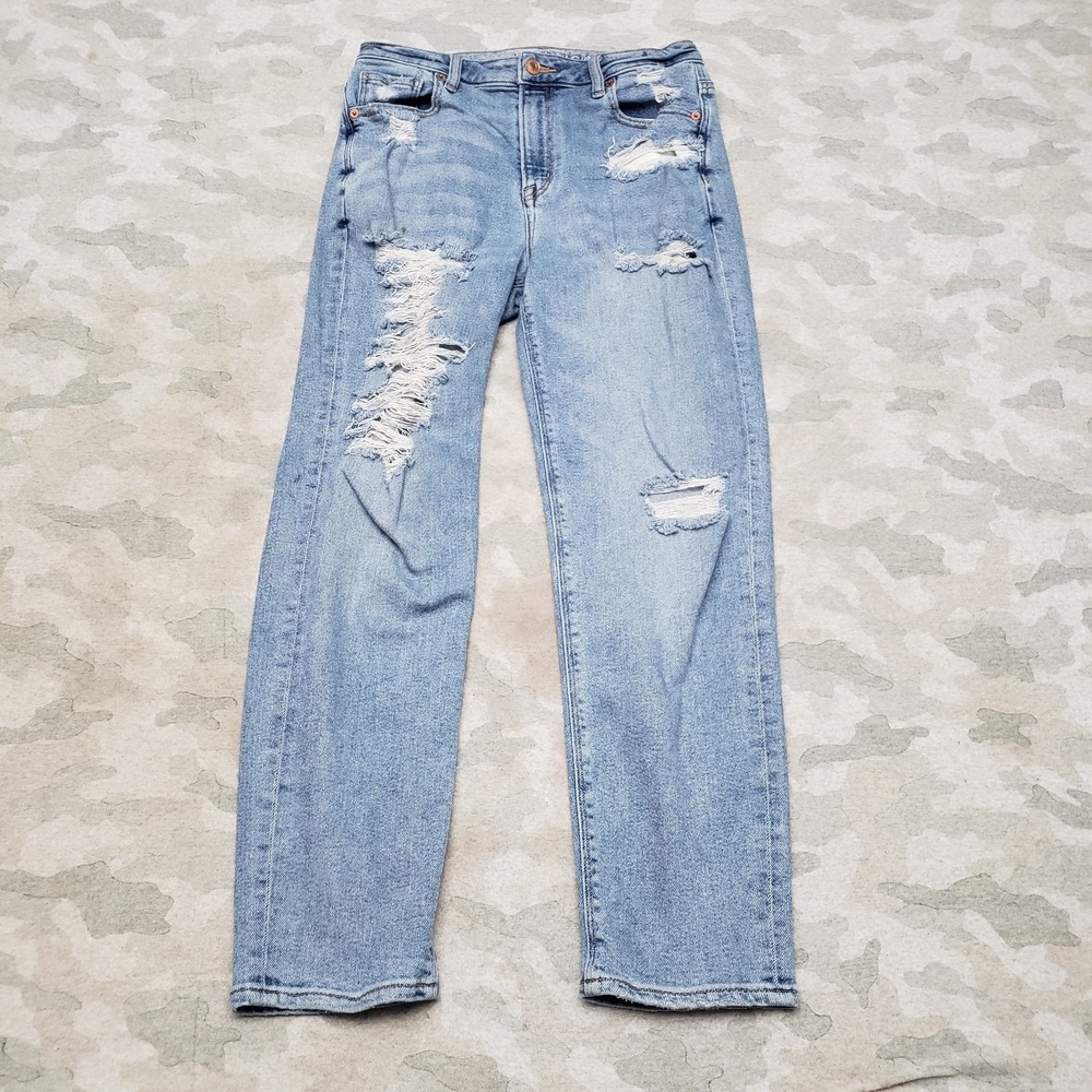 American Eagle Mom Jeans Womens 4 Blue Pockets Distressed Denim Medium Wash